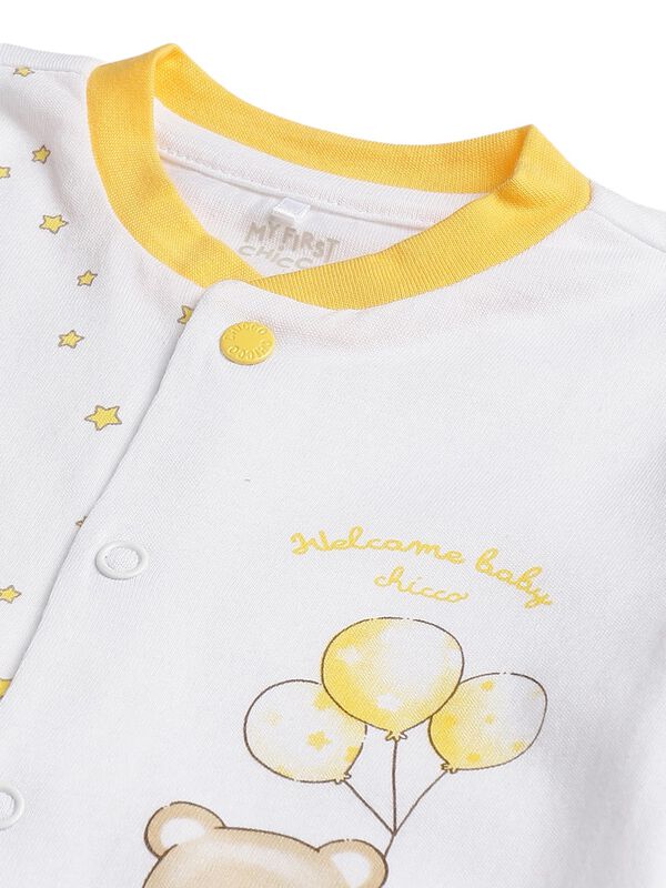 Girls Light yellow & White Knitted Front Opening Baby Suit image number 2